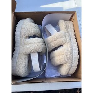 UGG Oh Fluffita Shearling Slides Cream Platform Slippers Womens Size 9